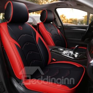 5 Seats Sports Style Pu Leather Environment-Friendly Material Easy To Clean Faux Leatherette Automotive Vehicle Cushion Cover for Most Cars SUV Pick-up Truck Universal Fit Seat Covers