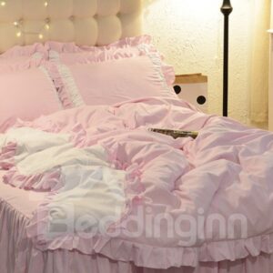 Pink And White Princess Style 4-Piece Bedding Set/Duvet Cover Set Girl Cotton Bedding