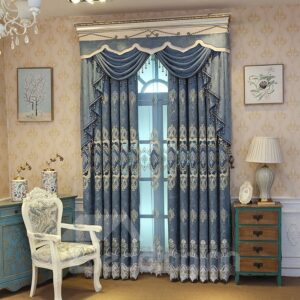 Elegant River Blue Embroidered Hollowed-out Designing Curtain Panels For Living Room and Bedroom