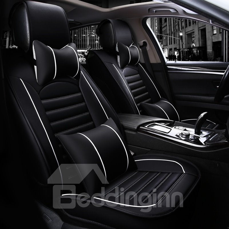 Car Seat Covers Full Set Vehicle Cushion Cover Waterproof Durable Leather Material Front and Rear Split Bench Seat Protectors Easy Install Universal Fit Interior Accessories for Auto Truck Van SUV