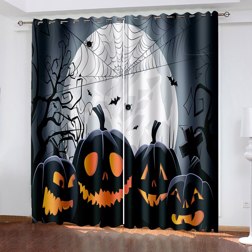 3D Printed Curtains Halloween Pumkin Moon Blackout Decoration Window Shading Curtain Custom 2 Panels Drapes - Image 6