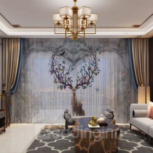 A Sad Elk and Gloomy Forest 3D Printed 2 Panels Custom Sheer