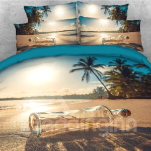 3D Glass Bottles On The Beach Print Bedding Set 5-Piece Comforter Set Colorfast Wear-resistant Ultra-soft Microfiber No-fading Full Queen King Size