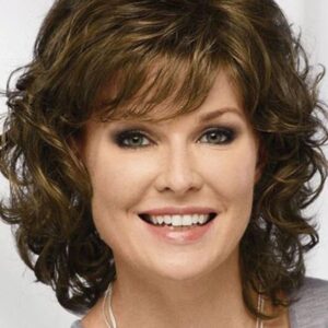 Synthetic Hair Women Wavy Lace Front Cap 16 Inches 120% Wigs Heat Resistant Natural Looking Daily Party Wigs Cosplay Wigs with Natural Bangs with Free Wig Cap