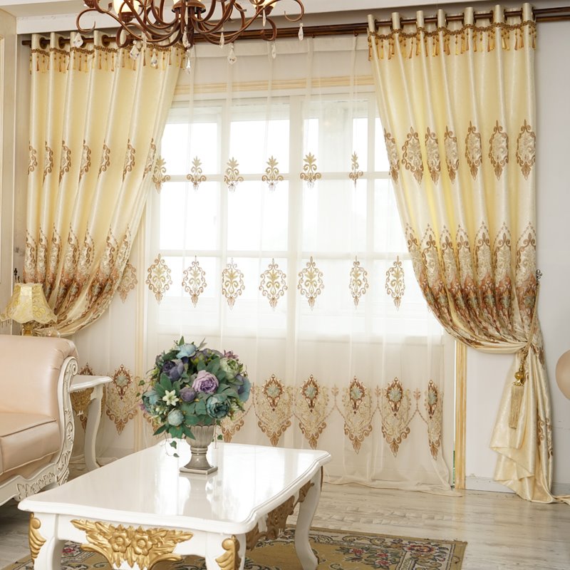 European Style Elegant Beige High-Quality Living Room Custom Sheer Curtains - Image 15