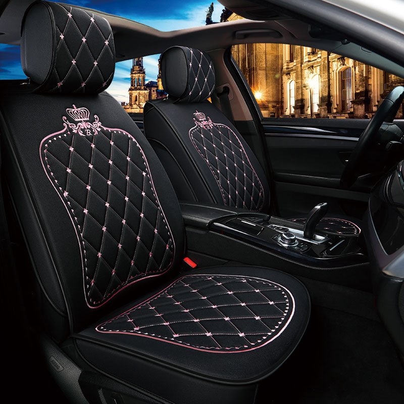 5 Seats Princess Style Crown Pattern Linen Material High-End, Elegant And Luxurious Universal Fit Seat Covers Fit for Auto Truck Van SUV - Image 4