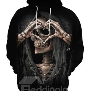 Causal Style Skull Long Sleeve Polyester Halloween 3D Painted Hoodie
