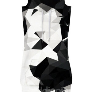 Monochrome Geometric Block Sleeveless Pullover Hooded Men Fashion T-shirt