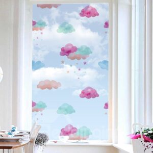 Lovely Style Cartoon Colorful Clouds Painted Window Film No-glue Glass Static Sticker