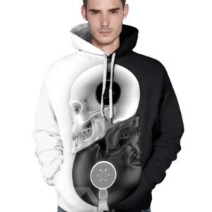 Long Sleeve Pullover Black and White Skull Hooded Men's Hoodies