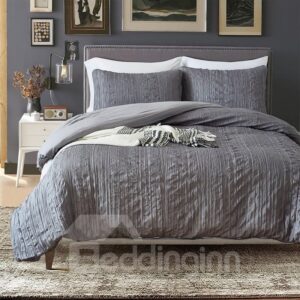 Queen Sized Simple Plicated Design 3-Piece Polyester Bedding Sets/Duvet Covers