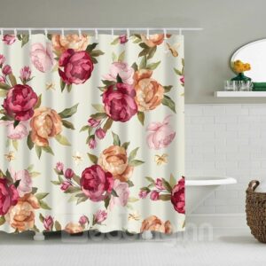 Antique Watercolor Seamless Floral Peony Shower Curtain