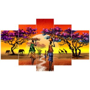 Farmers in Field Pattern Hanging 5-Piece Canvas Eco-friendly and Waterproof Non-framed Prints