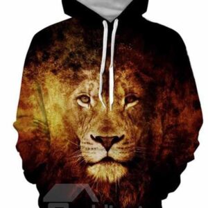 Long Sleeve Lion Face Printed 3D Men's Front Pocket Pullover Hoodies