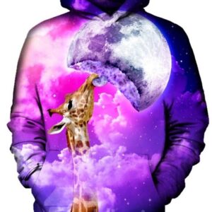 Fantastic Giraffe Eating the Moon 3D Printed Front Pocket Spring Men's Hoodies