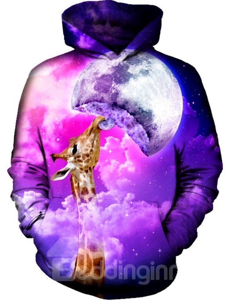 Fantastic Giraffe Eating the Moon 3D Printed Front Pocket Spring Men's Hoodies