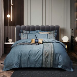 Modern Luxurious 4 PCS Duvet Cover Set Blue High-Quality Nylon Cotton Bedding Set 1 Duvet Cover 1 Flat Sheet 2 Pillowcases Soft Comfortable Durable