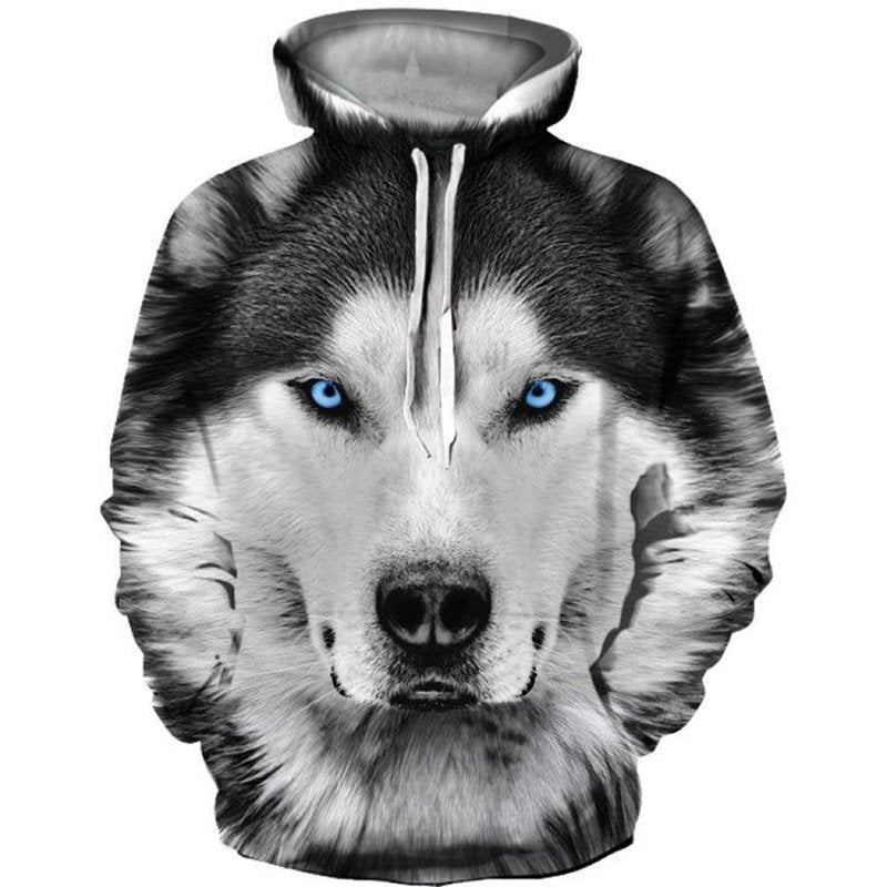 Men's 3D Novelty Print Hoodies Wolf Pattern Long Sleeve Fashion Hoodie Sweatshirt