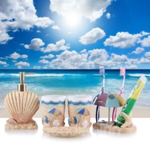 Beach Style Starfish and Parasol Shape Five Pieces Resin Bathroom Accessories