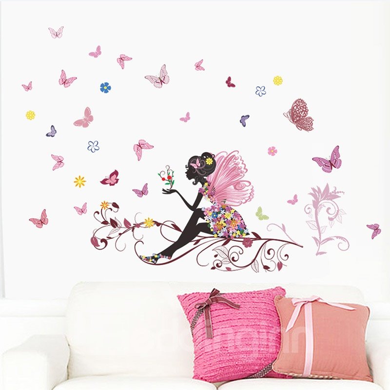 A Butterfly Fairy Sitting on The Treetops Butterfly-themed DIY Wall Sticker