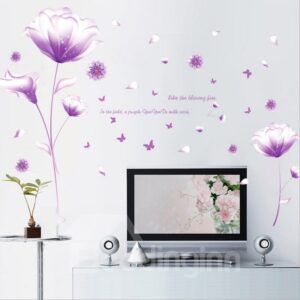Lavender Flowers And Butterflies Easy To Tear And Stick DIY Wall Sticker
