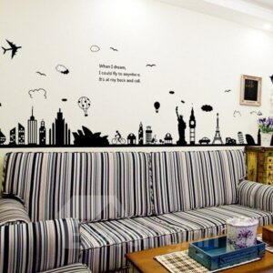 Black And White Cut Paintings of Modern Cities Easy To Tear And Stick DIY Wall Sticker