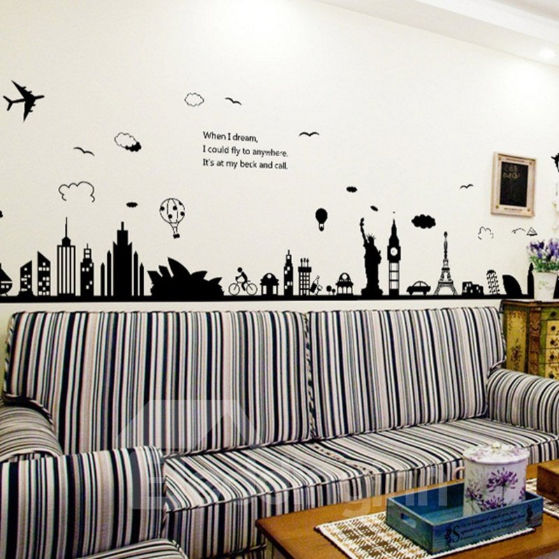 Black And White Cut Paintings of Modern Cities Easy To Tear And Stick DIY Wall Sticker