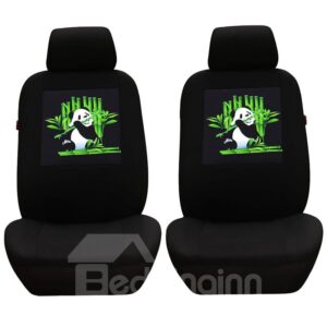 Giant Pandas Eating Bamboo Pattern High Quality Cloth Material All Seasons 2PCS Universal Front Car Seat Covers