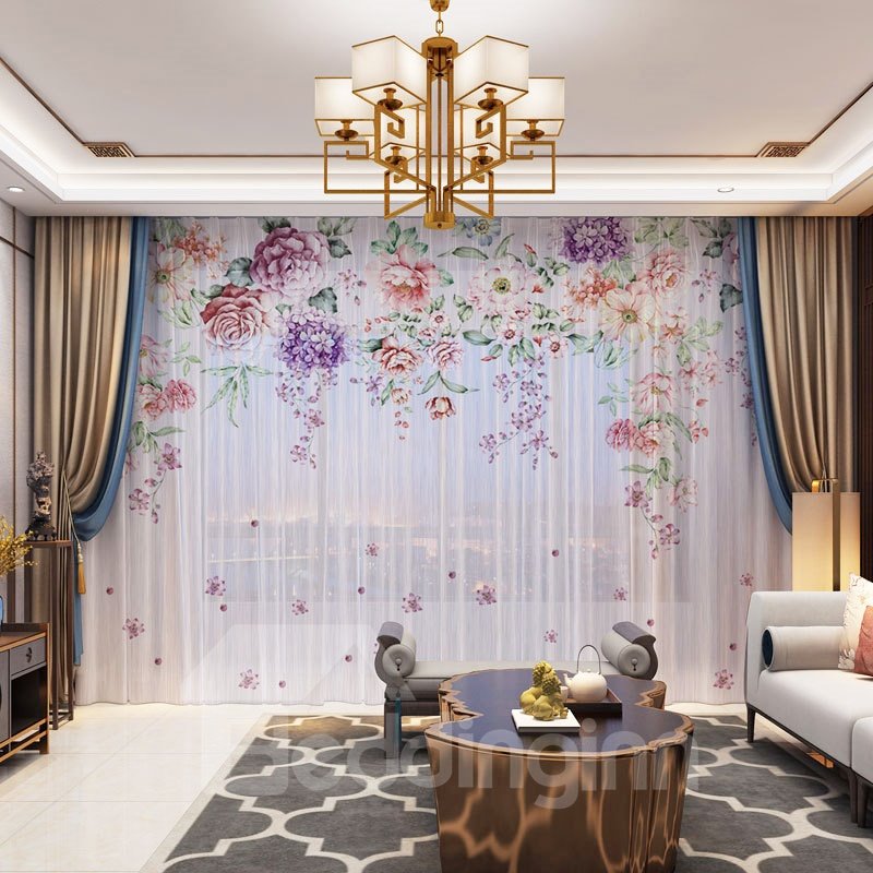 3D European Style Colorful Floral Printed Decorative 2 Panels Custom Sheer - Image 8