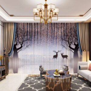 3D Lovely Elks and Fantastic Tree Printed Decorative 2 Panels Custom Sheer