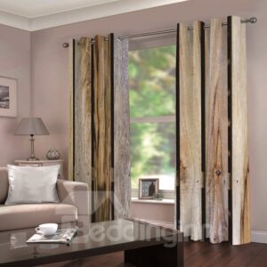 Vintage Rustic Style Natural Wooden Printed Blackout 3D Scenery Curtains