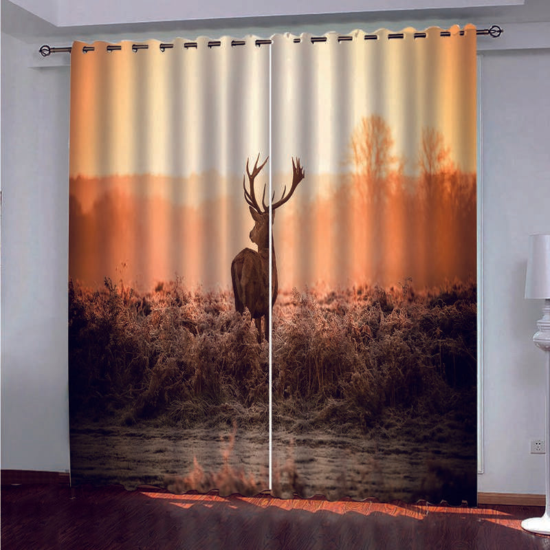 Blackout 3D Animal Print Curtains Wild Beauty Antelope and Dusk Print 200 Gram Weight 80% Shading Rate Provides Privacy and Decorative Appeal