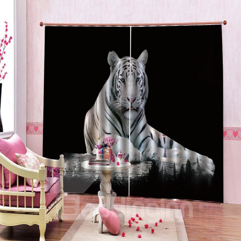 Tiger and Dusk Printed Fantastic Blackout Decorative 3D Animal Print Curtains - Image 4