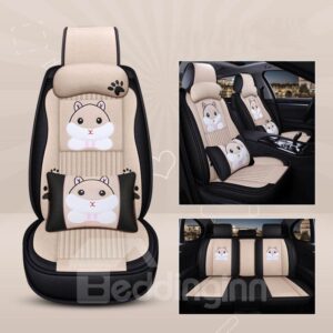 Cute Little Fat Hamster Pattern, Breathable Linen Material ,Airbag Compatibility ,Soft And Comfortable, All Seasons Universal Seat Covers
