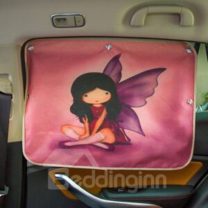 Rose Elves Pattern On Pink Background UV Protection Suction Cup Design, Easy To Install Poisonless And Tasteless Sun Shade