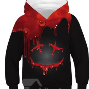 Halloween Black and Red Color Block Blood 3D Painted Long Sleeve Thick Front Pocket Kid's Hoodies