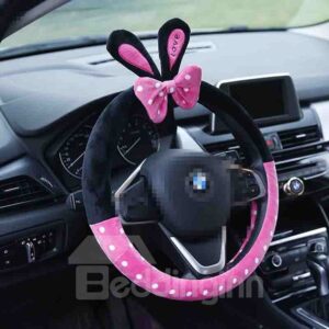 Cartoon Style Cute Furry Rabbit Ears Pattern Environment-Friendly Materials Antiskid And Wear Resistant Car Steering Cover