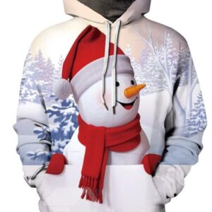 Christmas Snowman with red Scarf Pattern 3D Painted Long Sleeve Hoodie