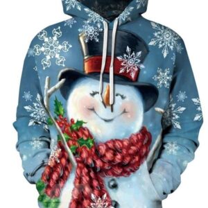 Christmas Happy Snowman Pattern 3D Painted Long Sleeve Hoodie