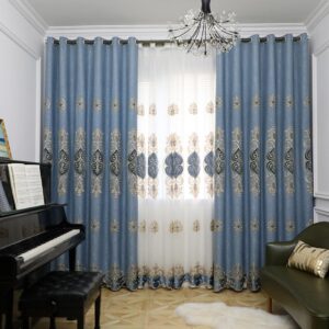 Modern Simple Style European Decorative Embroidered Blackout Grommet Curtain