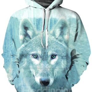 Long Sleeve Blue Wolf Pattern 3D Painted Hoodie