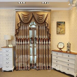 Classic European Embroidered Style Decorative 2 Panels Golden Blackout Grommet Curtains