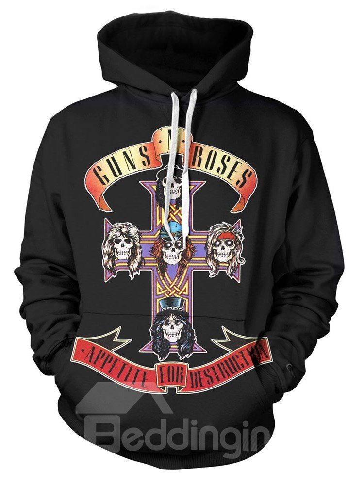 Guns and Roses Theme Fashion Long Sleeve Pirate Printed Men's Hoodies
