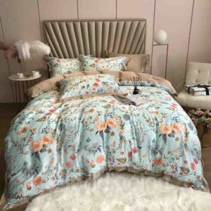 60s High Quality Elegant Green Floral Luxury And Healthy 4-Piece Tencel Bedding Sets/Duvet Cover