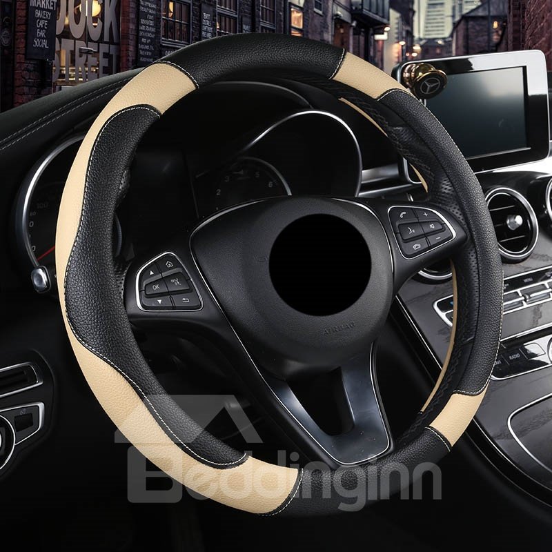 Simple Style High Quality Wear-Resistant Leather Fabric Color Matching Feel Good Don't Slip All Seasons Universal Steering Wheel Covers