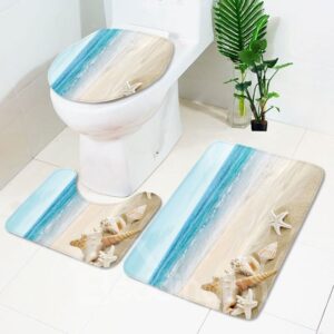 3D Blue Conch Pattern 3-Piece Water-Absorption Anti-slid Toilet Seat Covers