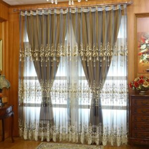 Upscale Polyester Cotton and Organza European Classical Custom Curtain Sets for Living Room Bedroom