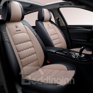 Pastoral Style 5 Seaters Front and Rear Split Bench Seat Protectors Wear Resistant Leather Material Letter B Pattern Soft Comfortable Universal Fit Seat Covers for Auto Truck Van SUV