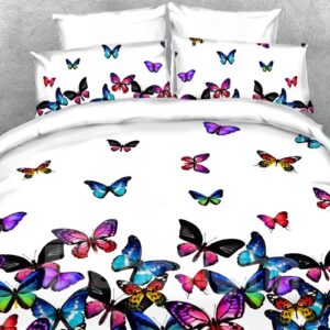 5-Piece Colorful Butterflies 3D Bedding Set/Comforter Set Machine Washable Soft Lightweight Warm White Bedding