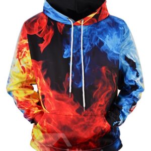 Halloween 3D Red and Blue Fire Printed Pullover Men's Hoodies